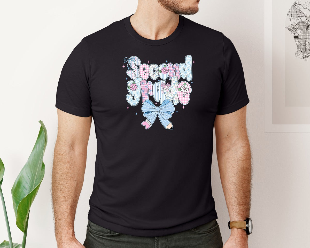 brand:Bella Canvas|color:Black|Preppy Back To School Floral 2 Graphic T-Shirt
