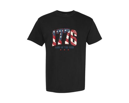 brand:Comfort Colors|color:Black|4Th Of July 1776 Patriotic Varsity Graphic T-Shirt