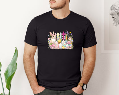 brand:Bella Canvas|color:Black|Christian Bunny Cross Floral Easter Day Graphic T-Shirt