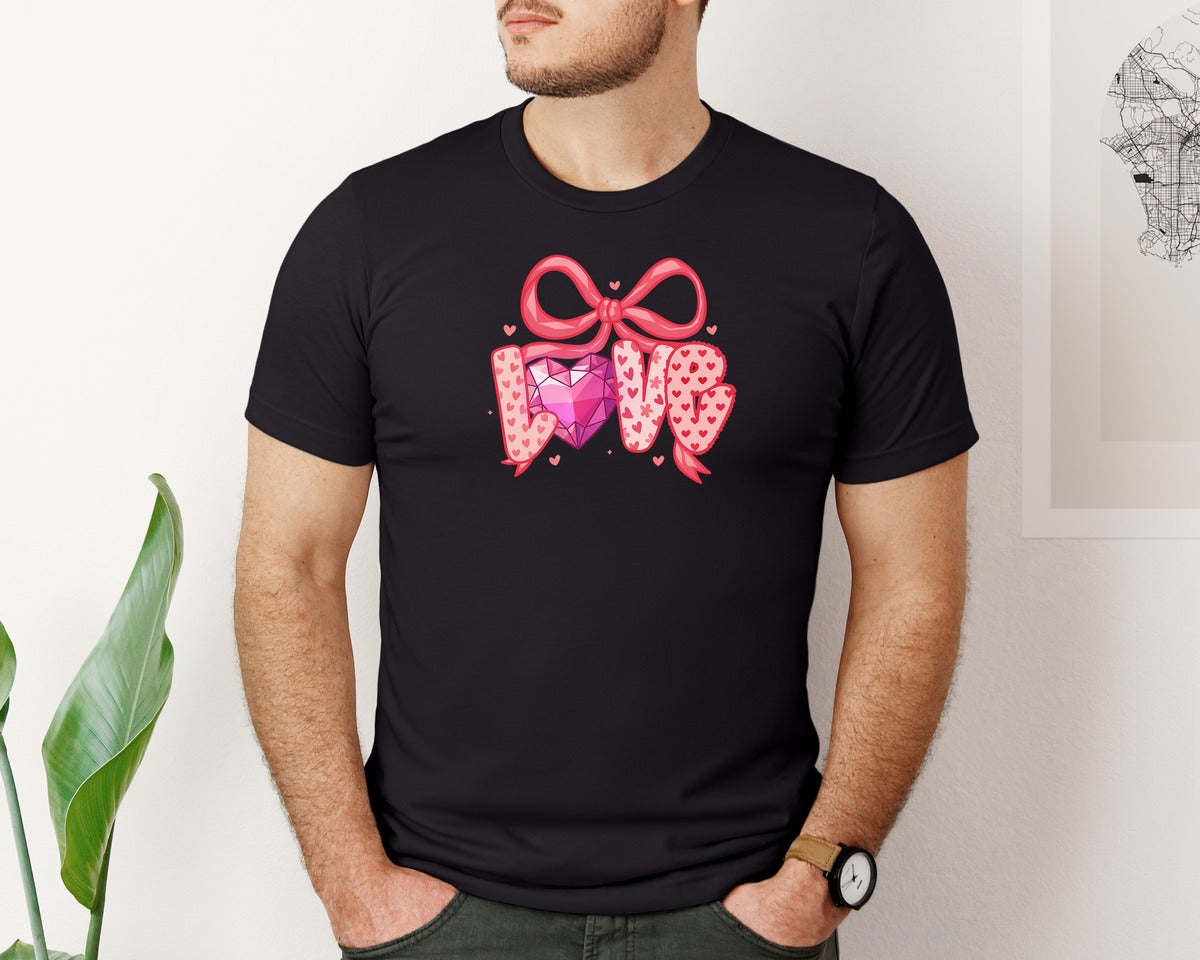 brand:Bella Canvas|color:Black|Cute Valentine Love Crystal Heart Graphic T-Shirt
