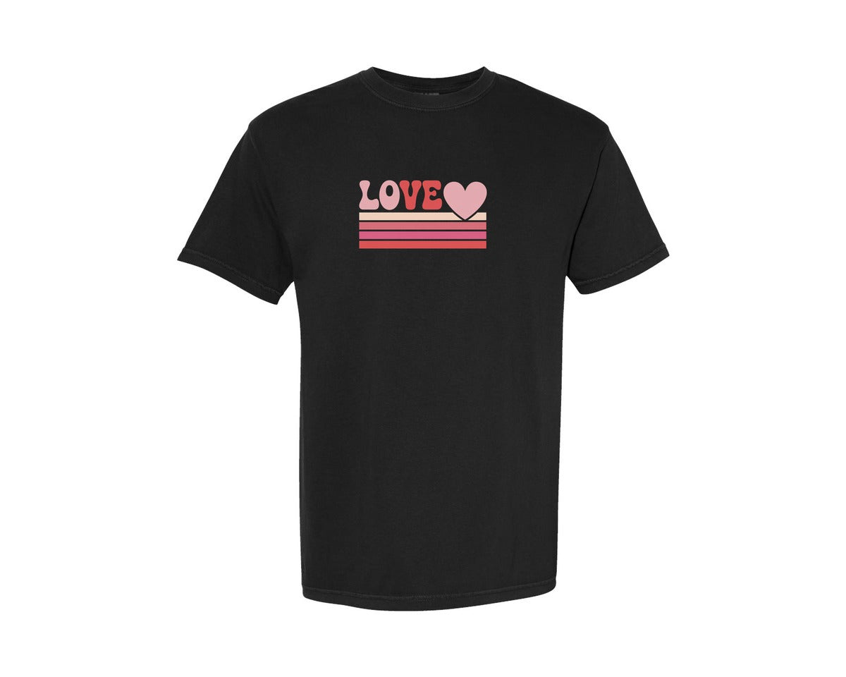brand:Comfort Colors|color:Black|Love Retro Heart Valentine Graphic T-Shirt