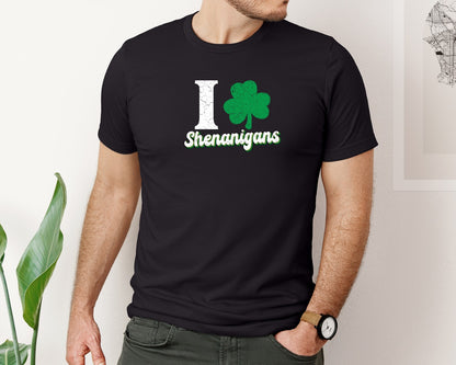brand:Bella Canvas|color:Black|Funny St Patricks Day I Love Shenanigan Graphic T-Shirt