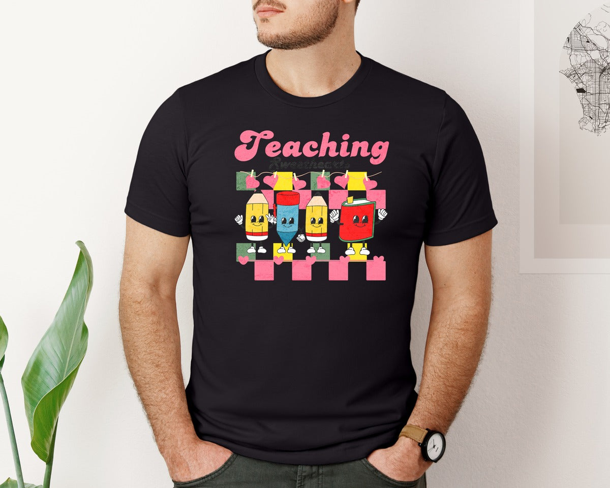 brand:Bella Canvas|color:Black|Teaching Sweethearts Teacher Graphic T-Shirt