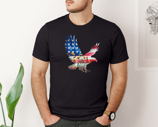 Patriotic Usa America Eagle Flowers Graphic T-Shirt