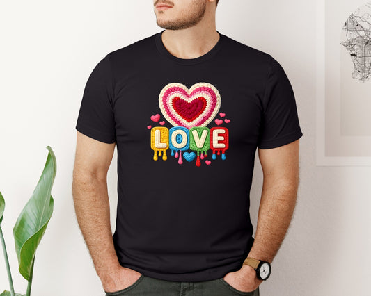 Faux Yarn Crochet Love Valentines Day 22 Graphic T-Shirt