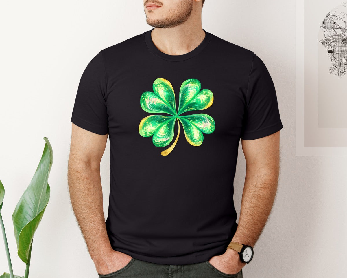 brand:Bella Canvas|color:Black|Glitter St Patricks Day Shamrock Graphic T-Shirt