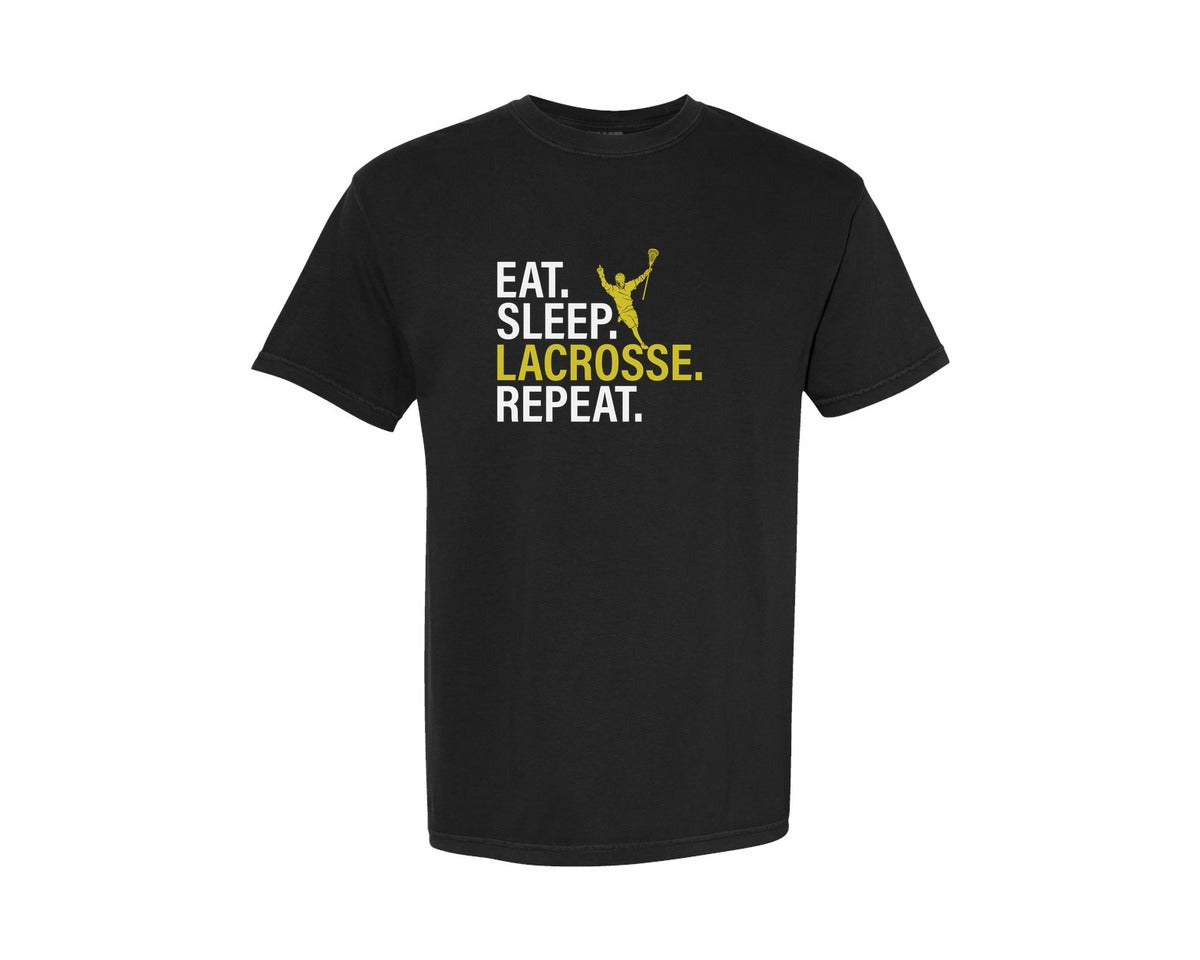 brand:Comfort Colors|color:Black|Eat Sleep Lacrosse Repeat Sports Team Graphic T-Shirt