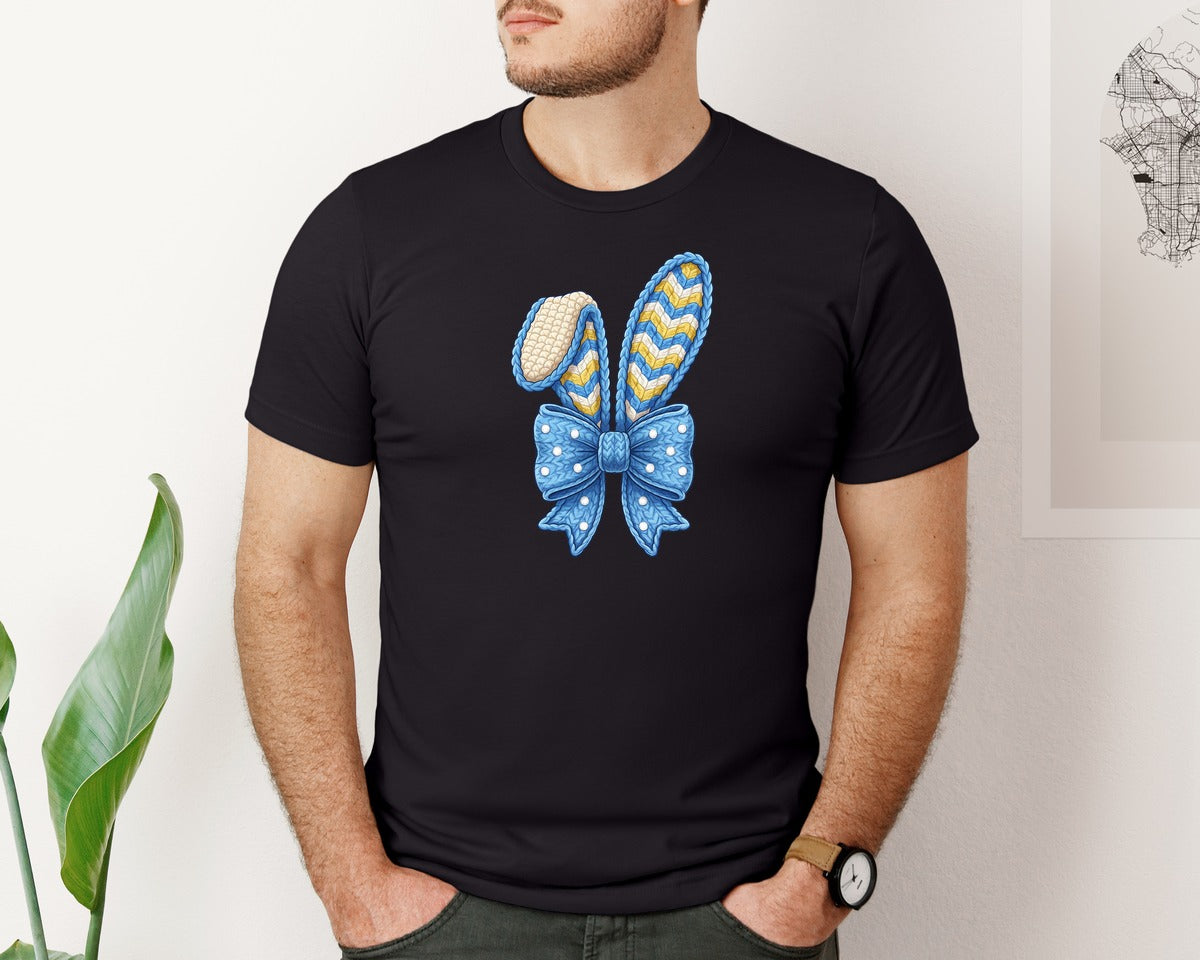 brand:Bella Canvas|color:Black|Faux Yarn Crochet Bunny 2 Graphic T-Shirt