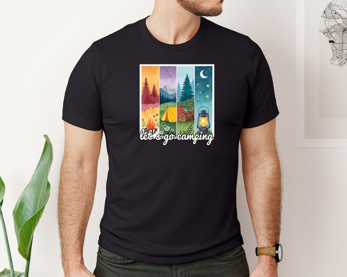 brand:Bella Canvas|color:Black|Vintage Camping Lets Go Camping Graphic T-Shirt