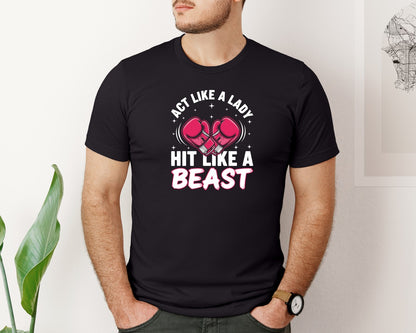 brand:Bella Canvas|color:Black|Lady Hit Like A Beast Boxing T Shirt Graphic T-Shirt