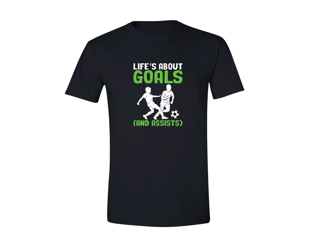 brand:Generic|color:Black|Lifes About Goals Soccer T Shirt Graphic T-Shirt