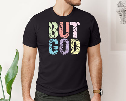 brand:Bella Canvas|color:Black|But God Preppy Christian Women Graphic T-Shirt
