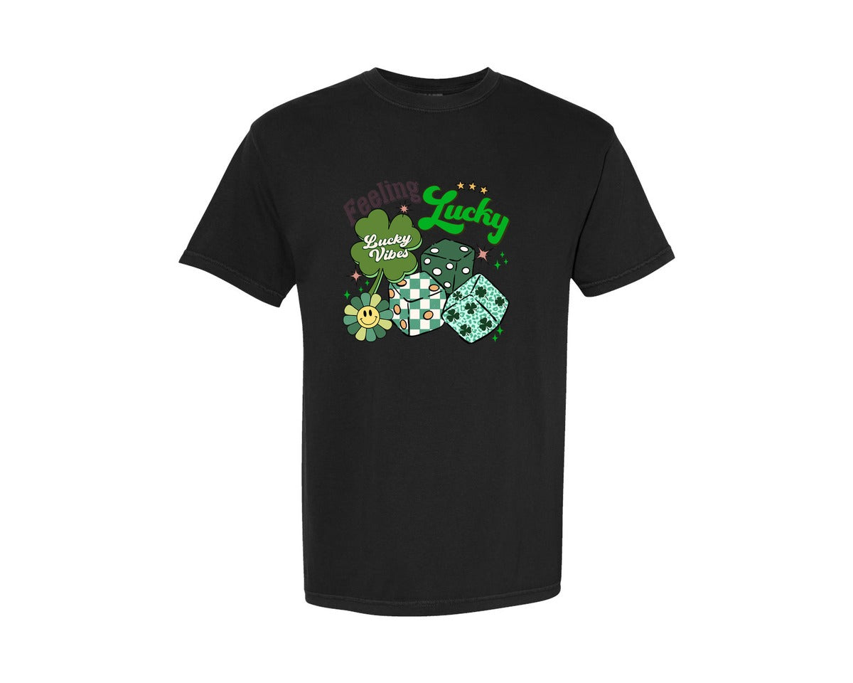 brand:Comfort Colors|color:Black|Feeling Lucky Retro St Patricks Day 2 Graphic T-Shirt
