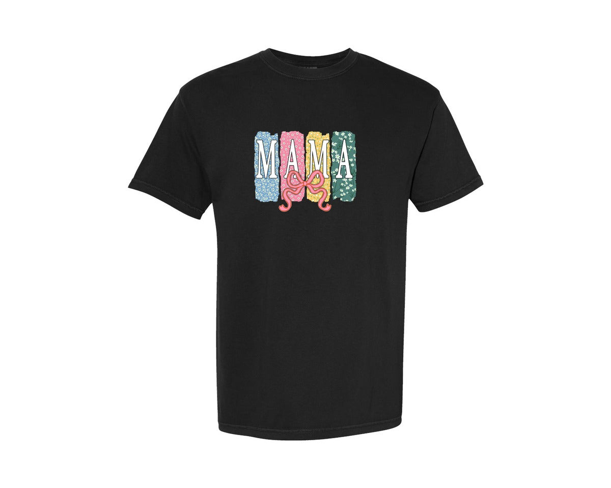 brand:Comfort Colors|color:Black|Brushstroke Floral Mama Coquette Graphic T-Shirt
