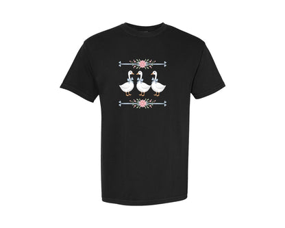 brand:Comfort Colors|color:Black|Vintage Blue Ribbon Floral Goose Graphic T-Shirt