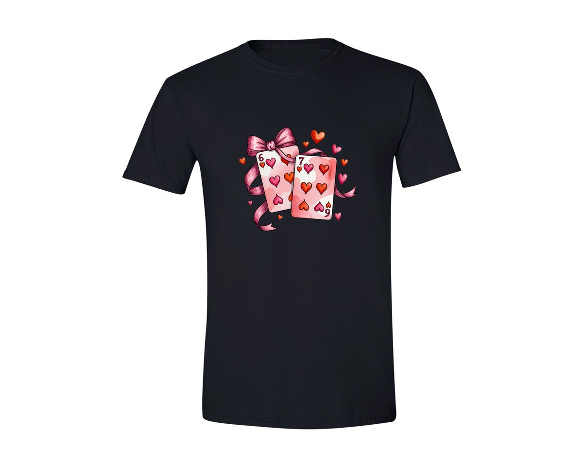 brand:Generic|color:Black|Playing Cards Valentine 6 7 11 Graphic T-Shirt