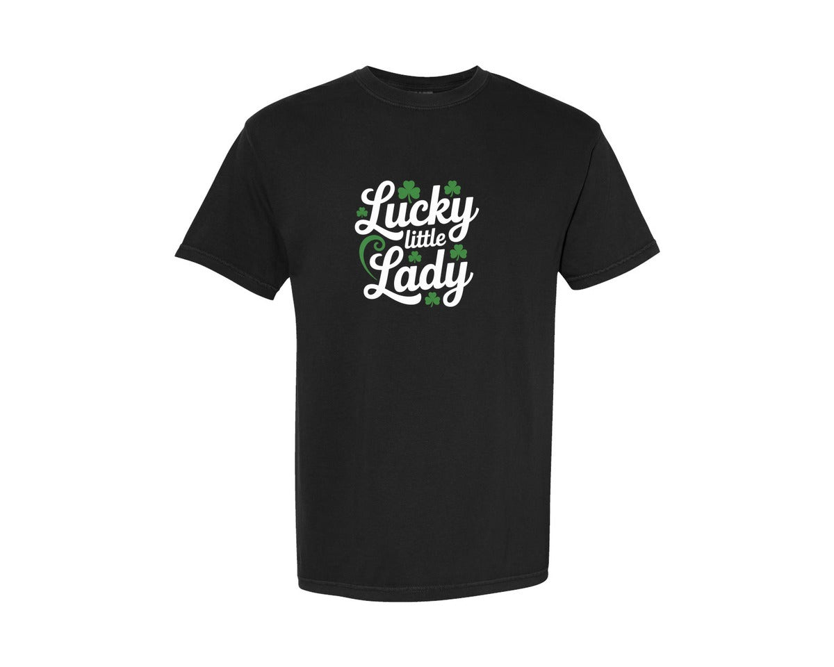 brand:Comfort Colors|color:Black|Lucky Little Lady St Patricks Day 3 Graphic T-Shirt