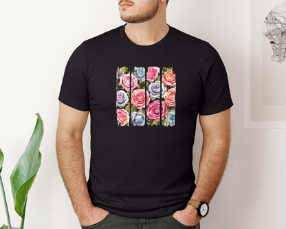 brand:Bella Canvas|color:Black|Watercolor Brushstroke Roses Flowers Graphic T-Shirt