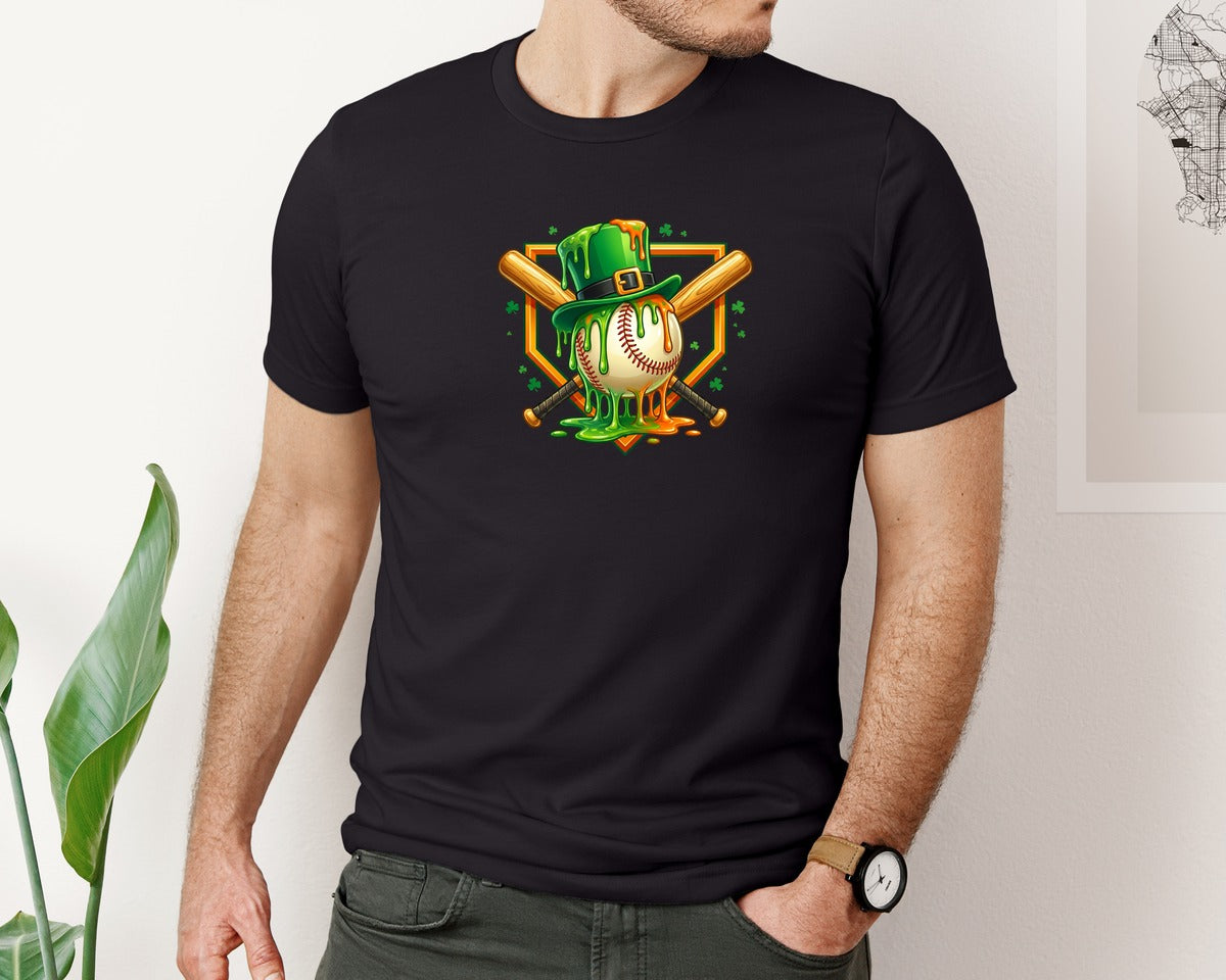 brand:Bella Canvas|color:Black|St Patricks Day Baseball Dripping 2 Graphic T-Shirt