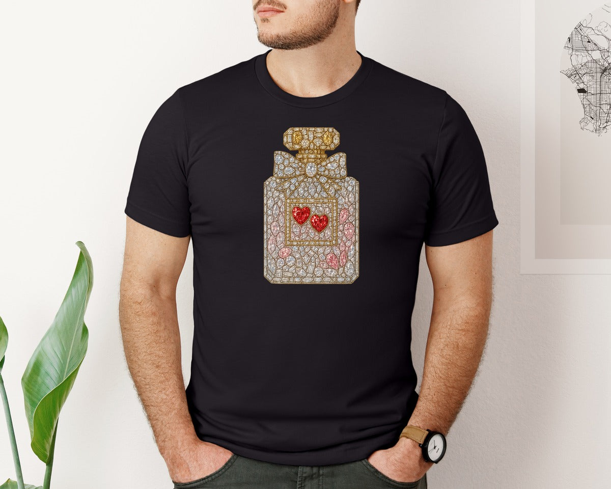 brand:Bella Canvas|color:Black|Faux Rhinestone Perfume Bottle Graphic T-Shirt