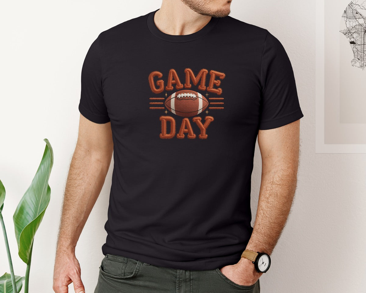 brand:Bella Canvas|color:Black|Game Day Faux Yarn Football Graphic T-Shirt