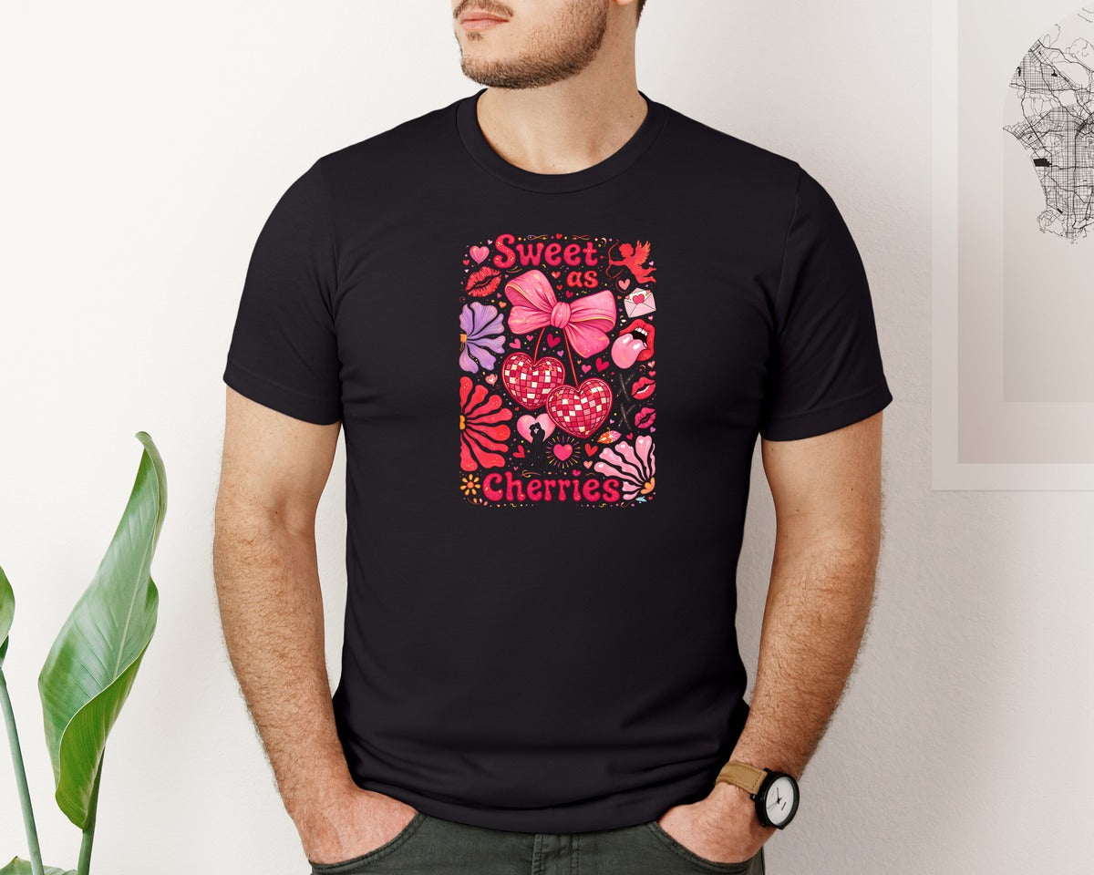brand:Bella Canvas|color:Black|Sweet As Cherries Cute Cherry Love Graphic T-Shirt
