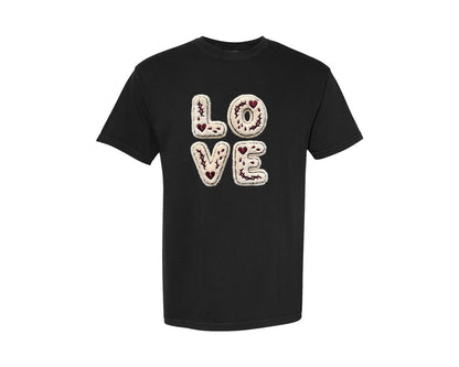 brand:Comfort Colors|color:Black|Love Gothic Faux Yarn Valentine Tshirt 2 Graphic T-Shirt