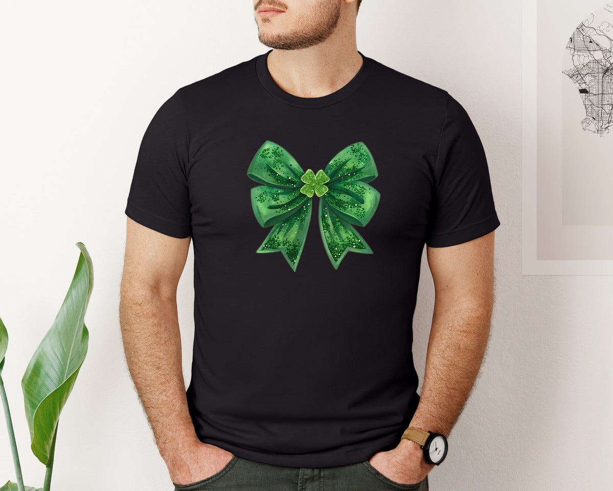 brand:Bella Canvas|color:Black|Green Bow Coquette St Patricks Day Graphic T-Shirt