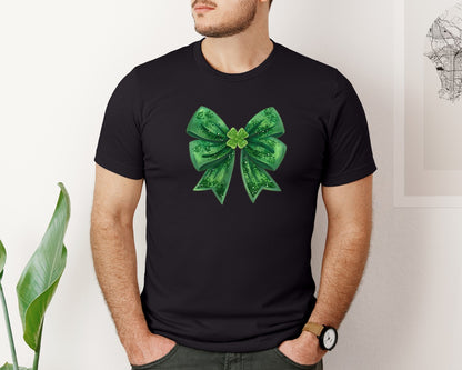 brand:Bella Canvas|color:Black|Green Bow Coquette St Patricks Day Graphic T-Shirt