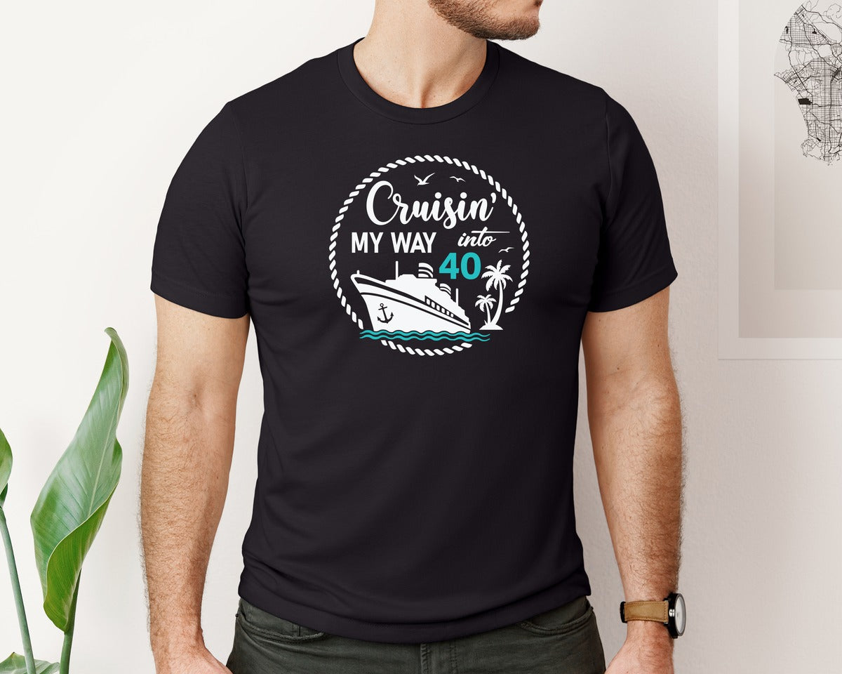 brand:Bella Canvas|color:Black|40 Birthday Cruise Crew 40Th Party Graphic T-Shirt