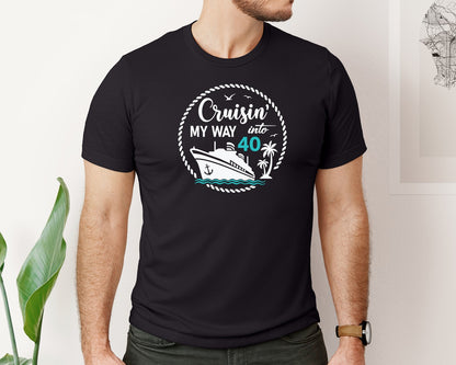 brand:Bella Canvas|color:Black|40 Birthday Cruise Crew 40Th Party Graphic T-Shirt