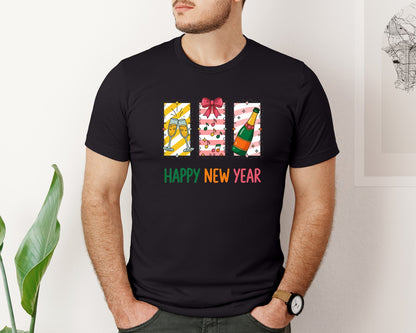 brand:Bella Canvas|color:Black|Happy New Year 2026 Coquette Bow 2 Graphic T-Shirt