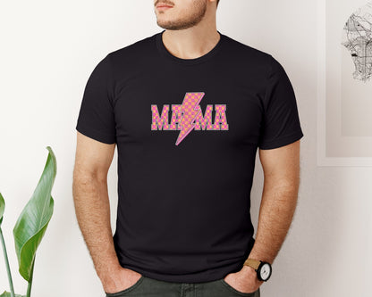 brand:Bella Canvas|color:Black|Pink Checkered Mama Mom Life Graphic T-Shirt