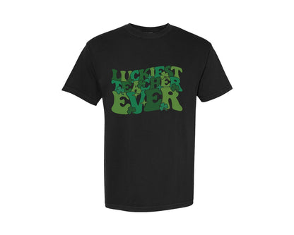 brand:Comfort Colors|color:Black|Retro Lucky Teacher St Patricks Day Graphic T-Shirt