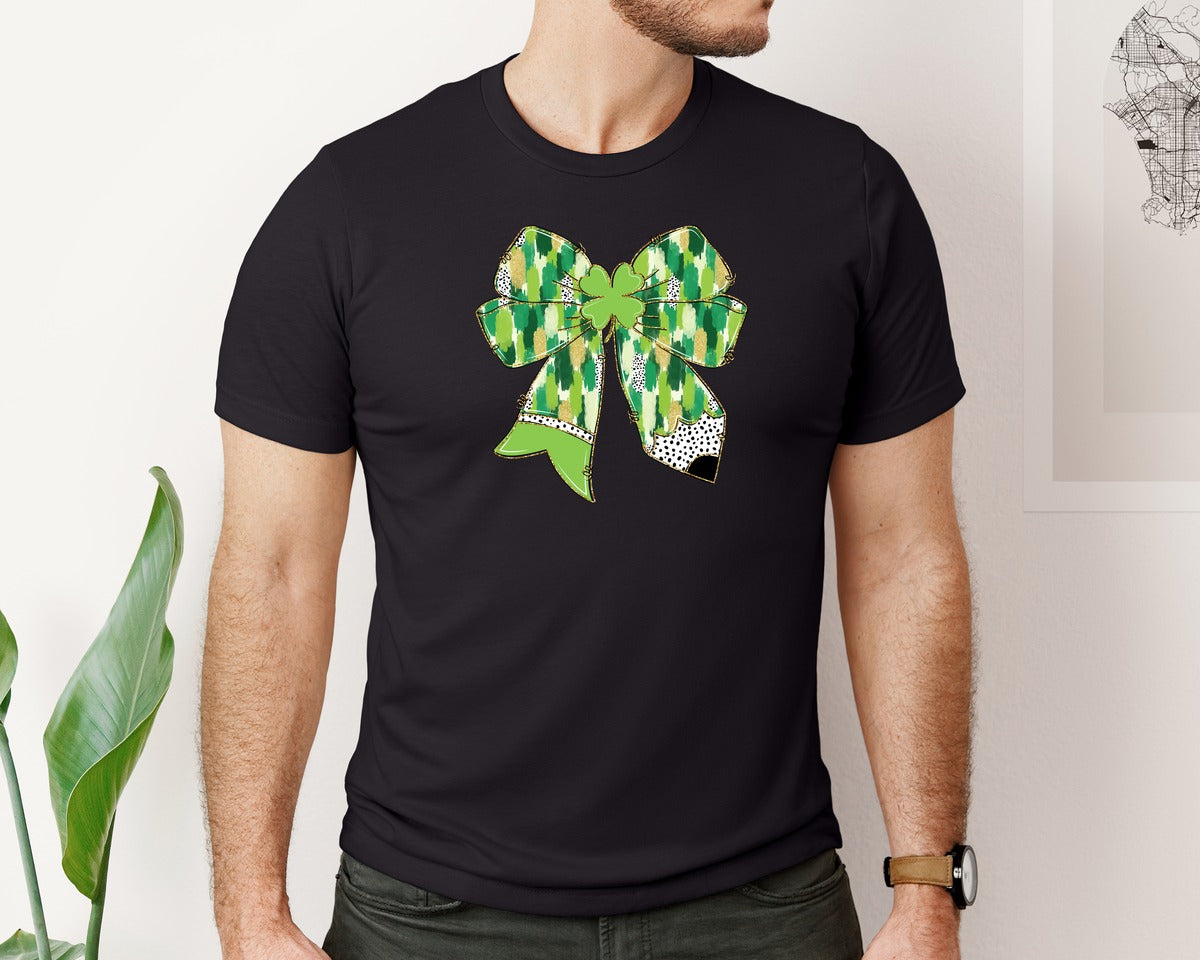 brand:Bella Canvas|color:Black|Teacher St Patricks Day Pencil Bow 2 Graphic T-Shirt