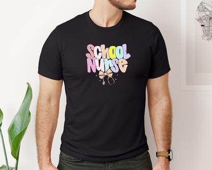 brand:Bella Canvas|color:Black|Preppy Checkered School Nurse Graphic T-Shirt