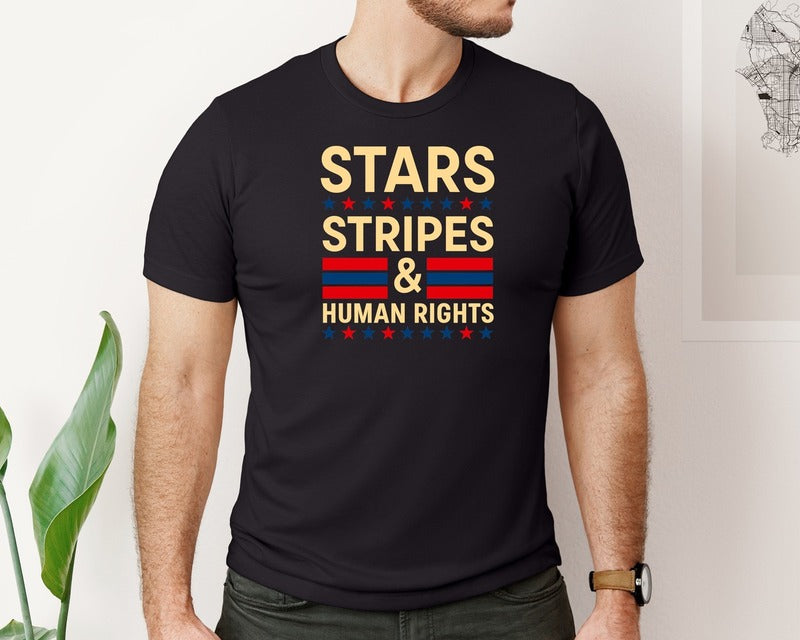 brand:Bella Canvas|color:Black|Stars Stripes And Human Rights Vintage Graphic T-Shirt