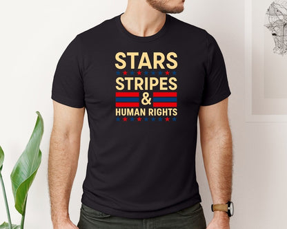 brand:Bella Canvas|color:Black|Stars Stripes And Human Rights Vintage Graphic T-Shirt