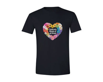 brand:Generic|color:Black|Floral Celebrate Minds Of All Kinds 2 Graphic T-Shirt