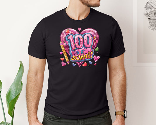 Valentine 100 Days Of School Bow Graphic T-Shirt