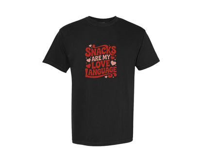 brand:Comfort Colors|color:Black|Love Speaks In Snacks Graphic T-Shirt