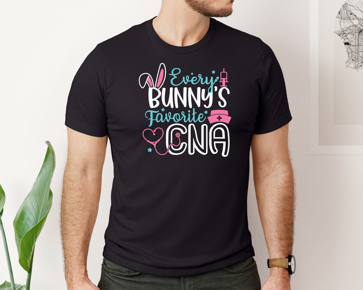 brand:Bella Canvas|color:Black|Every Bunnys Favorite Cna Easter Graphic T-Shirt