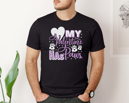 brand:Bella Canvas|color:Black|My Valentine Has Paws Quote Design 9 Graphic T-Shirt