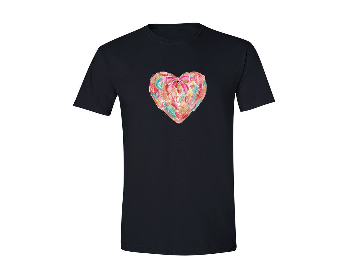brand:Generic|color:Black|Valentine Brushstroke Love Heart Xoxo Graphic T-Shirt