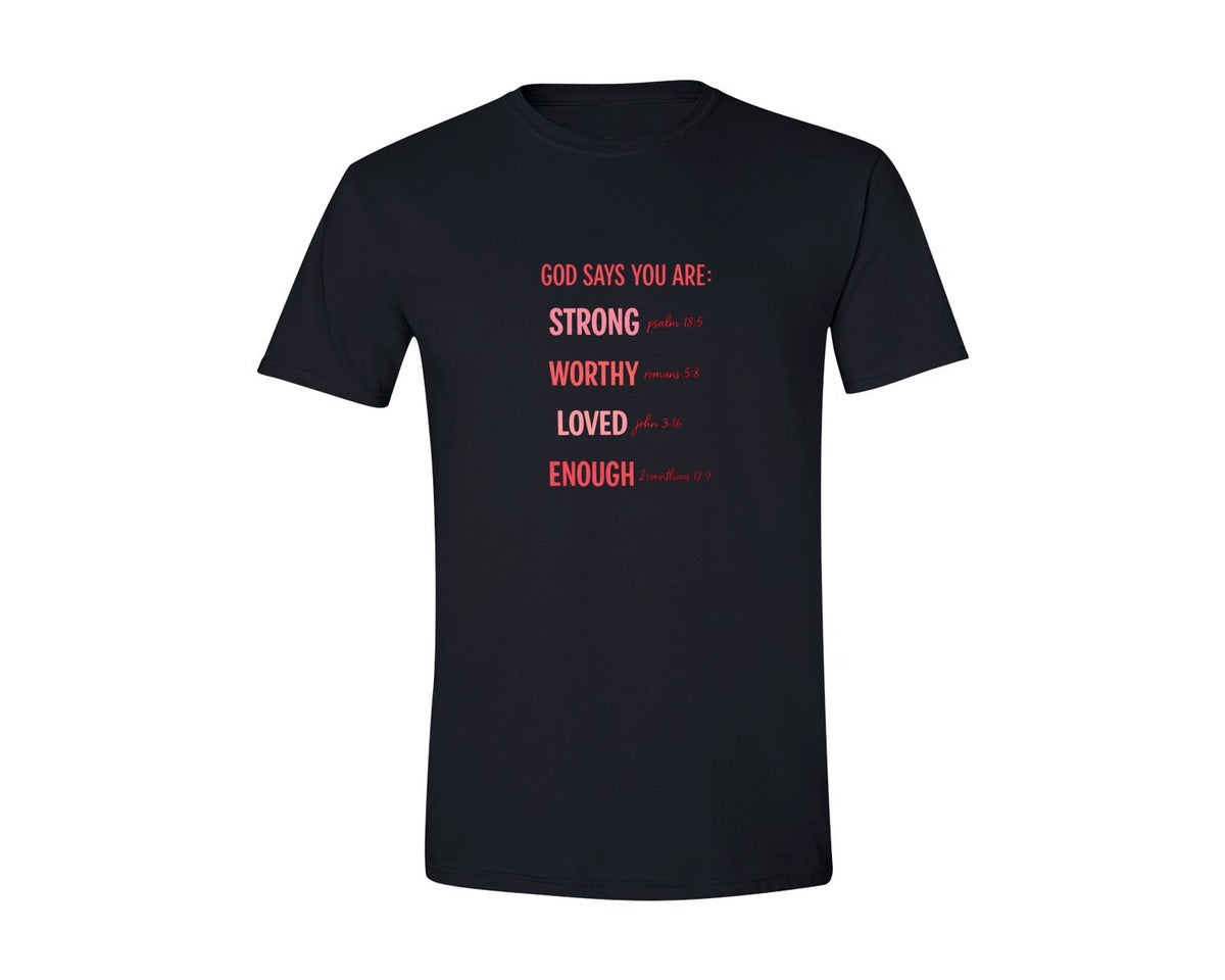 brand:Generic|color:Black|God Says You Are Strong Christian Graphic T-Shirt