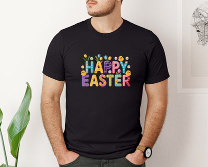 brand:Bella Canvas|color:Black|Latch Yarn Happy Easter 13 Graphic T-Shirt