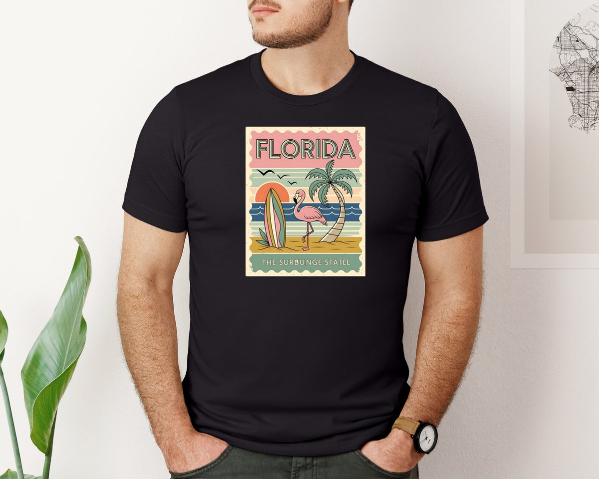 brand:Bella Canvas|color:Black|Summer Florida Girls Tirp Retro Travel 2 Graphic T-Shirt