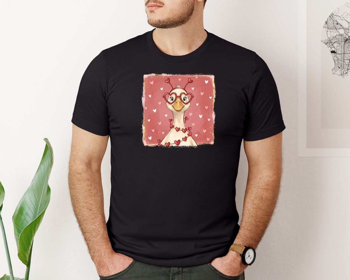 brand:Bella Canvas|color:Black|Cute Valentines Day Goose Graphic T-Shirt