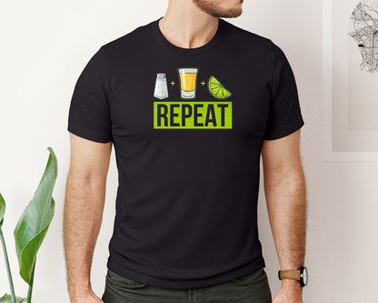 brand:Bella Canvas|color:Black|Salt Tequila Lime Repeat Graphic T-Shirt