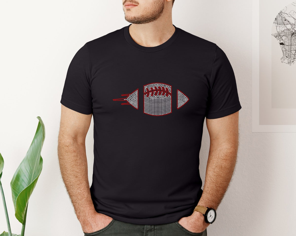 brand:Bella Canvas|color:Black|About Printable Football Rhinestone Temp 2 Graphic T-Shirt